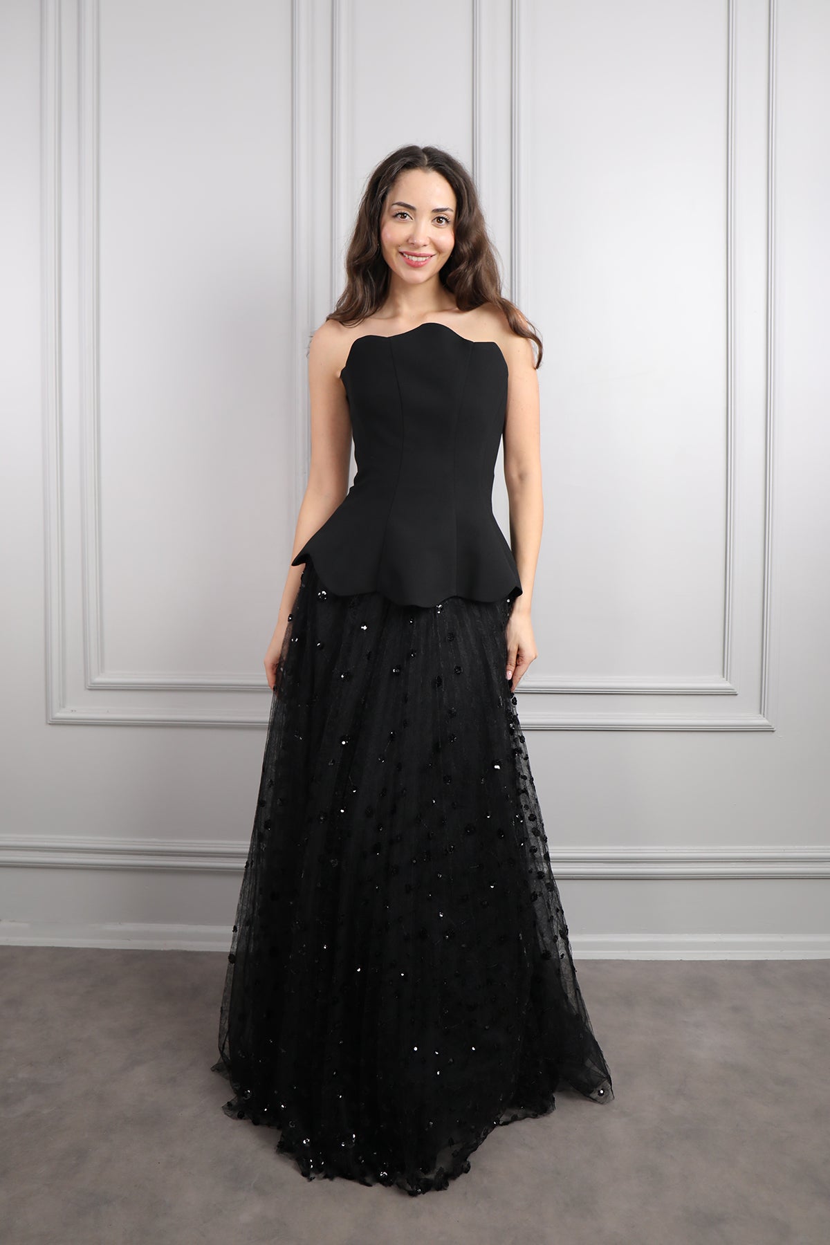 طقم تنورة تول وتوب بتصميم كورسيه -اسود