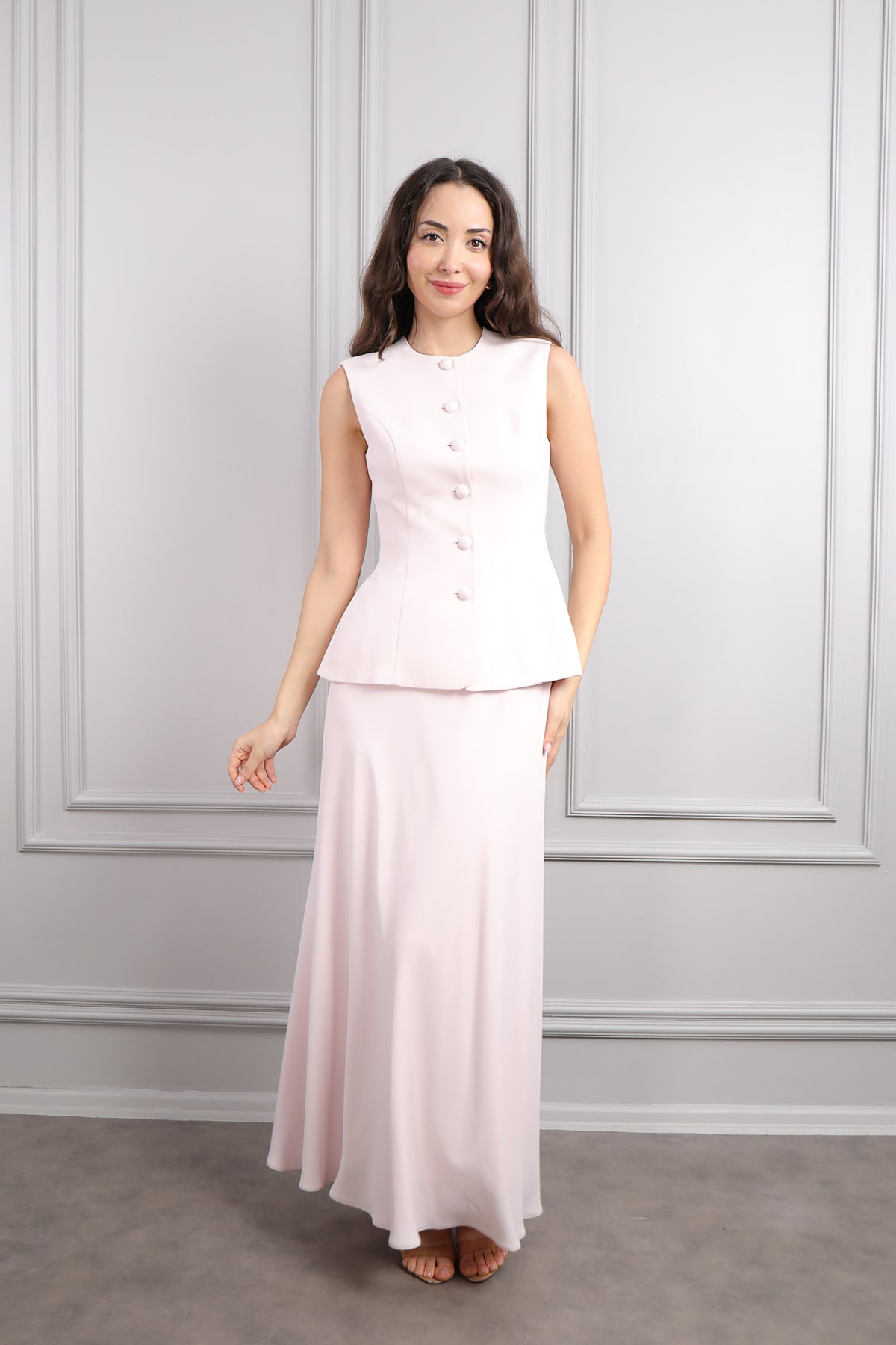 طقم تنورة وتوب وجاكيت بزينة فيونكات -بمبي