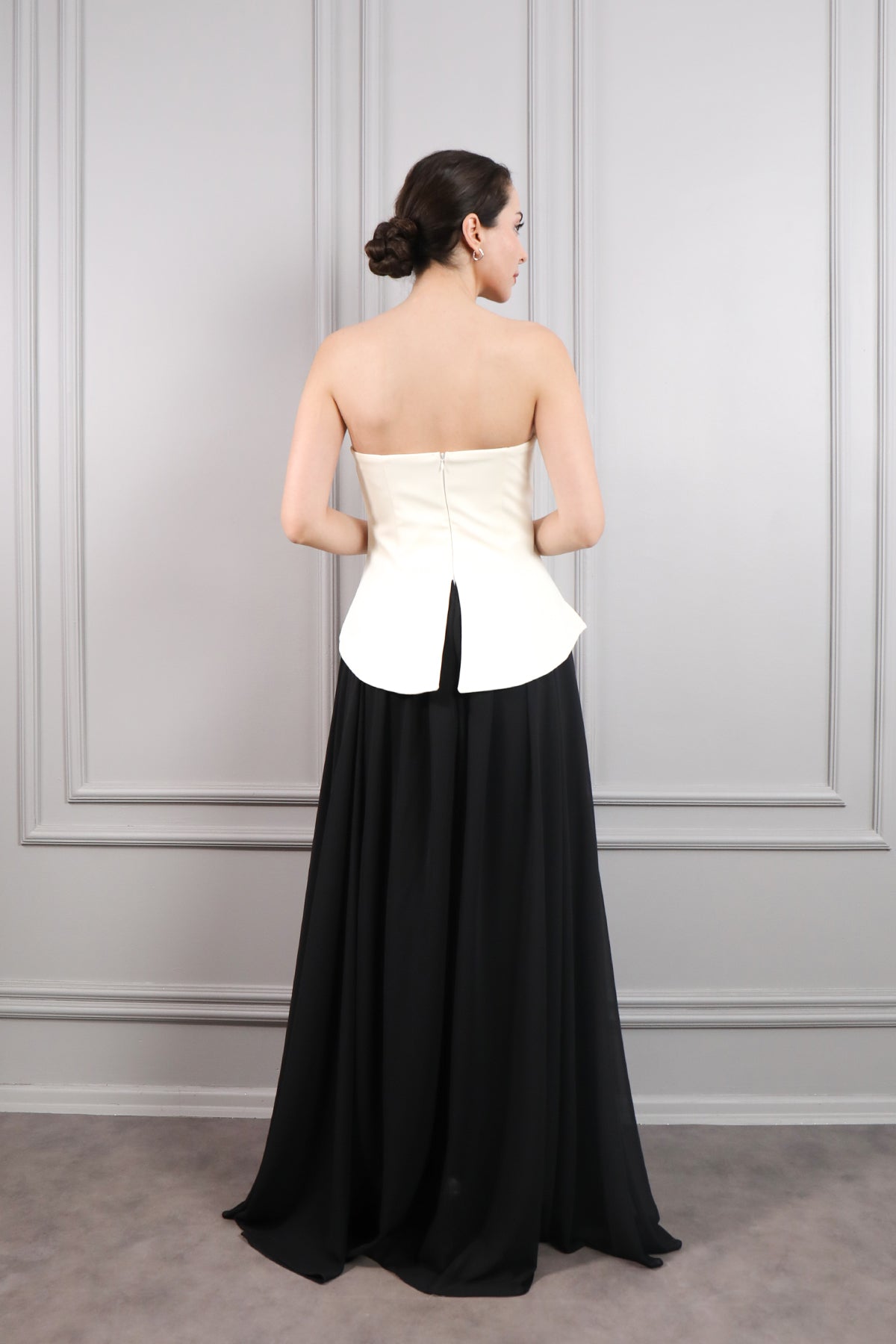 فستان سهرة شيفون سترابلس بزينة وردة -اسود-سكري