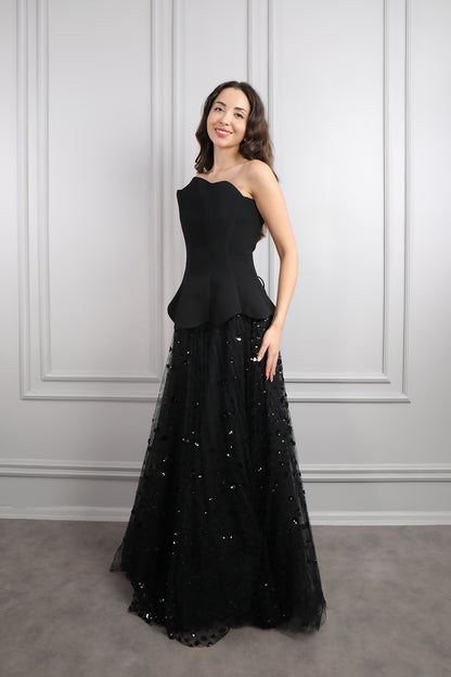 طقم تنورة تول وتوب بتصميم كورسيه -اسود