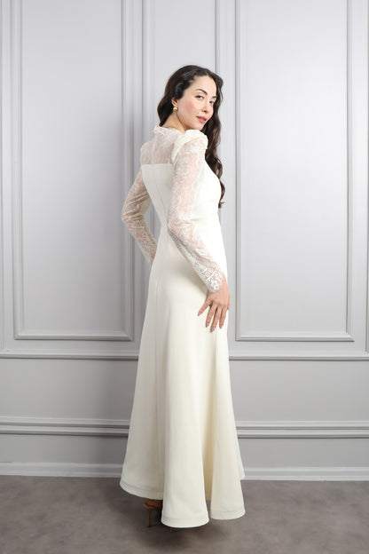 فستان خناقي بتفاصيل دانتيل -سكري