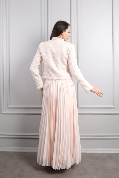 طقم فستان بتكسيرات وجاكيت بتفاصيل لامعة -بمبي