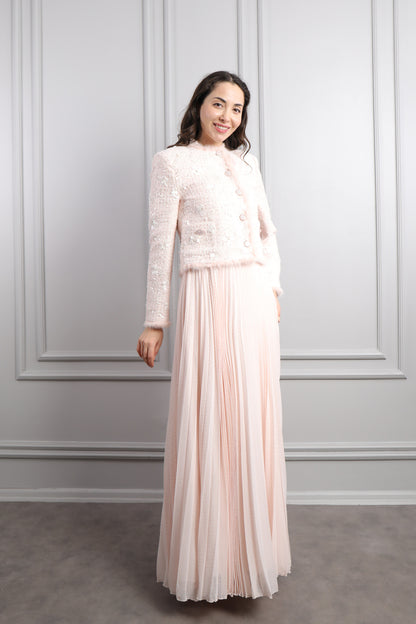 طقم فستان بتكسيرات وجاكيت بتفاصيل لامعة -بمبي