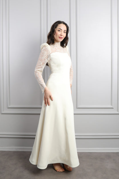 فستان خناقي بتفاصيل دانتيل -سكري