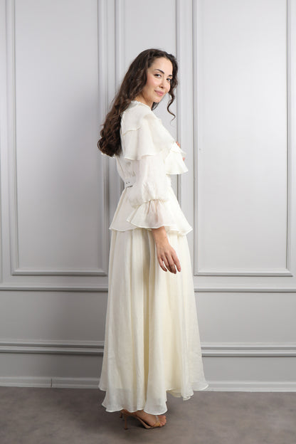 فستان بكشكشات وتطريزات خرزية مع حزام عالخصر -سكري