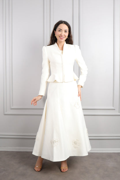 طقم فستان وجاكيت مزين بالخرز والورود -سكري