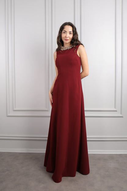 فستان سهرة بدون اكمام بكريستالات عالياقة مقاس كبير -عودي