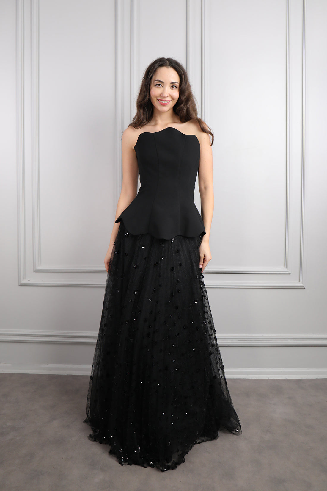 طقم تنورة تول وتوب بتصميم كورسيه -اسود