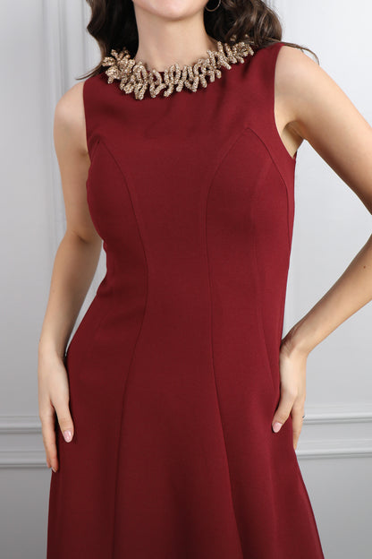 فستان سهرة بدون اكمام بكريستالات عالياقة مقاس كبير -عودي