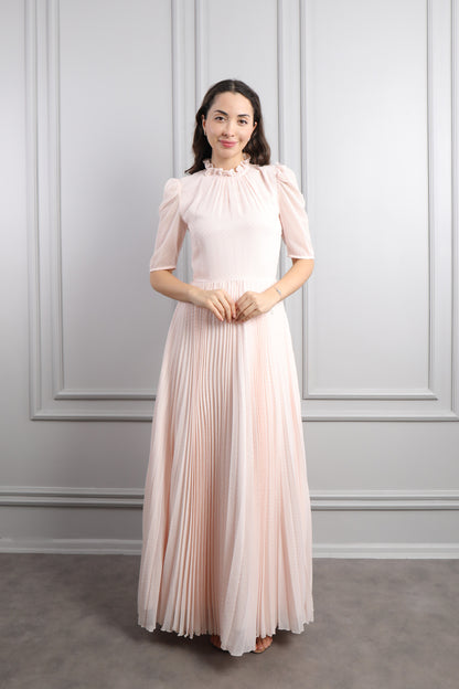 طقم فستان بتكسيرات وجاكيت بتفاصيل لامعة -بمبي