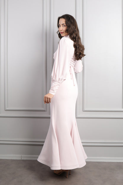 فستان خناقي مزين بالخرز بتفاصيل ربط بالخلف -بمبي