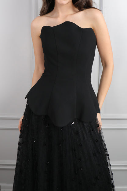 طقم تنورة تول وتوب بتصميم كورسيه -اسود