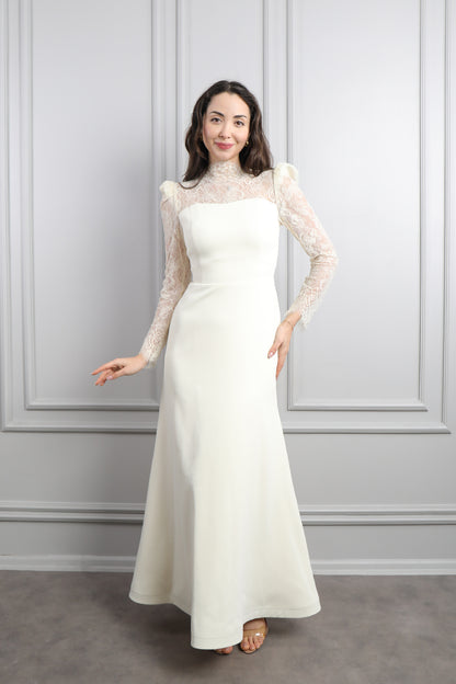 فستان خناقي بتفاصيل دانتيل -سكري