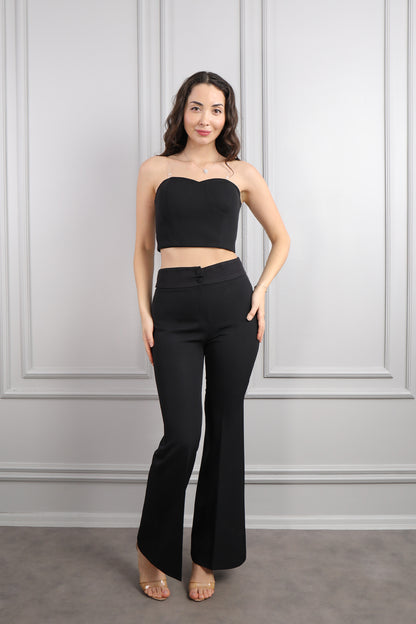 طقم ثلاثة قطع بتفاصيل لامعة وزينة وردة -اسود