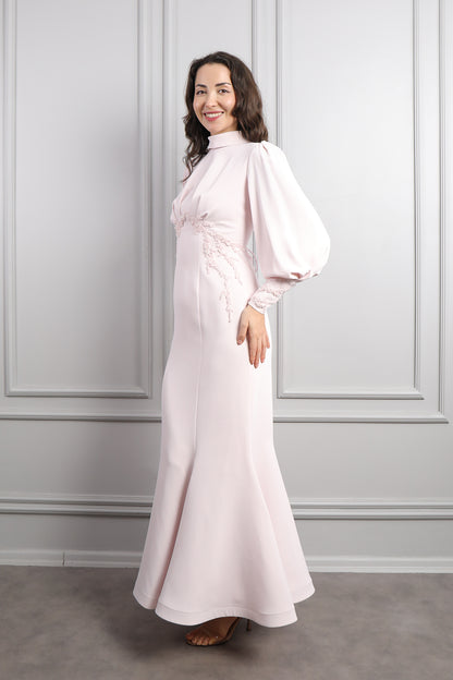 فستان خناقي مزين بالخرز بتفاصيل ربط بالخلف -بمبي