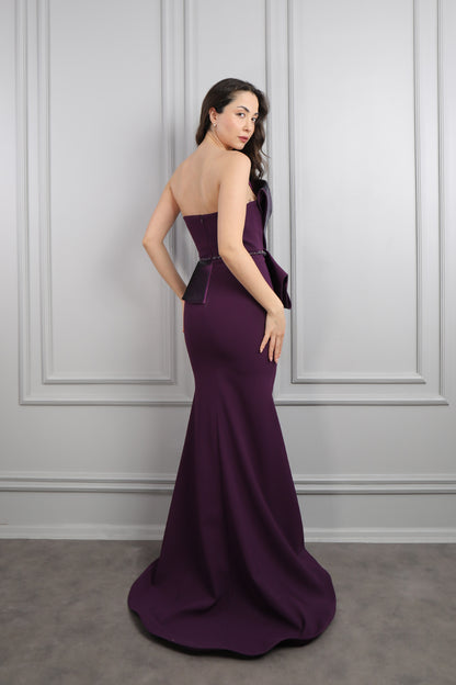 فستان سهرة سترابلس بتصميم فيونكة امامية وحزام لامع مقاس كبير- موفي