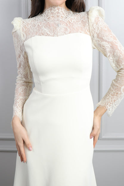 فستان خناقي بتفاصيل دانتيل -سكري