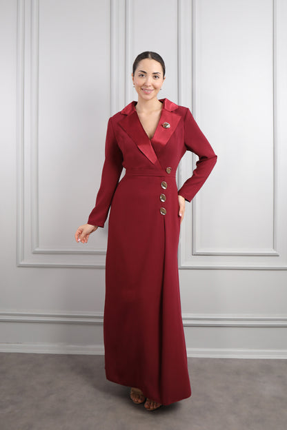 فستان بتفاصيل ازرار ذهبية مقاس كبير -عودي