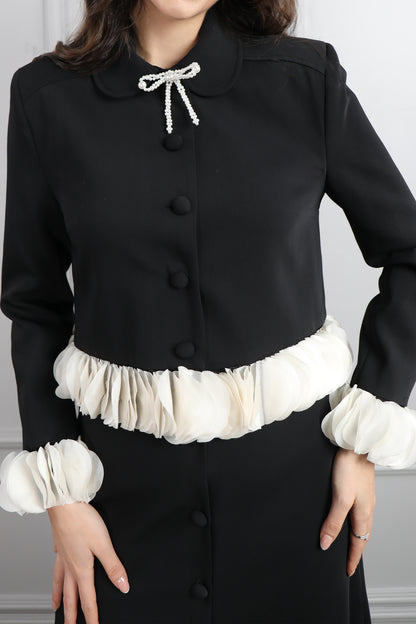 طقم تنورة وجاكيت بتفاصيل كشكشة وزينة فيونكة -اسود