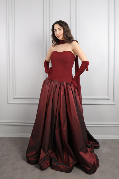 فستان سترابلس باكسسوار وشاح وقفازات -عودي